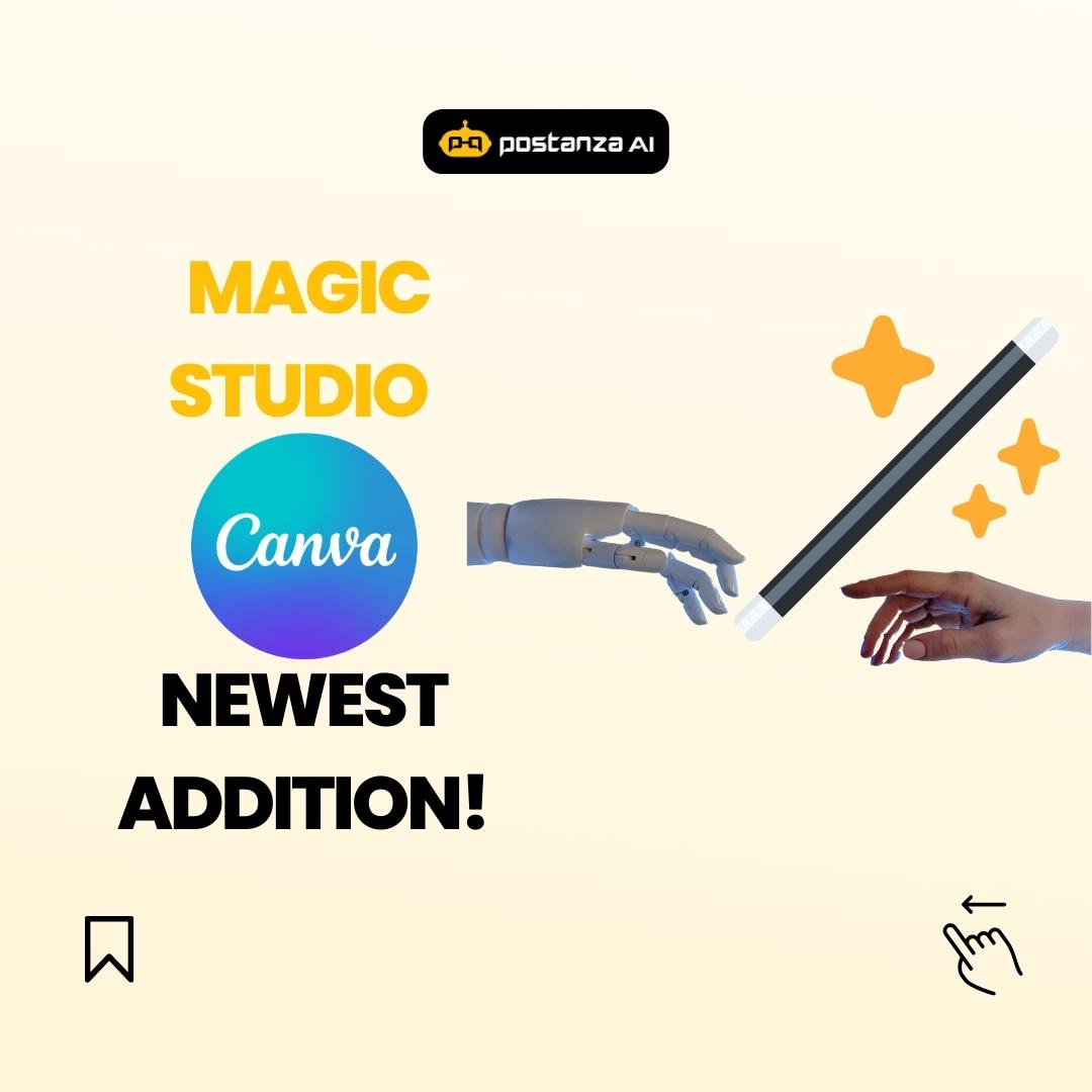 Postanza_ai's tweet image. Make Your Work Easy, Effective, and Creative with Canva&apos;s Magic Studio!✨🚀 #MagicOfAI

#Canva&apos;s new #MagicStudio is revolutionizing the way we create content. With its amazing #AI features; creating stunning visuals has never been easier. ⚡️

Have you experimented with it?