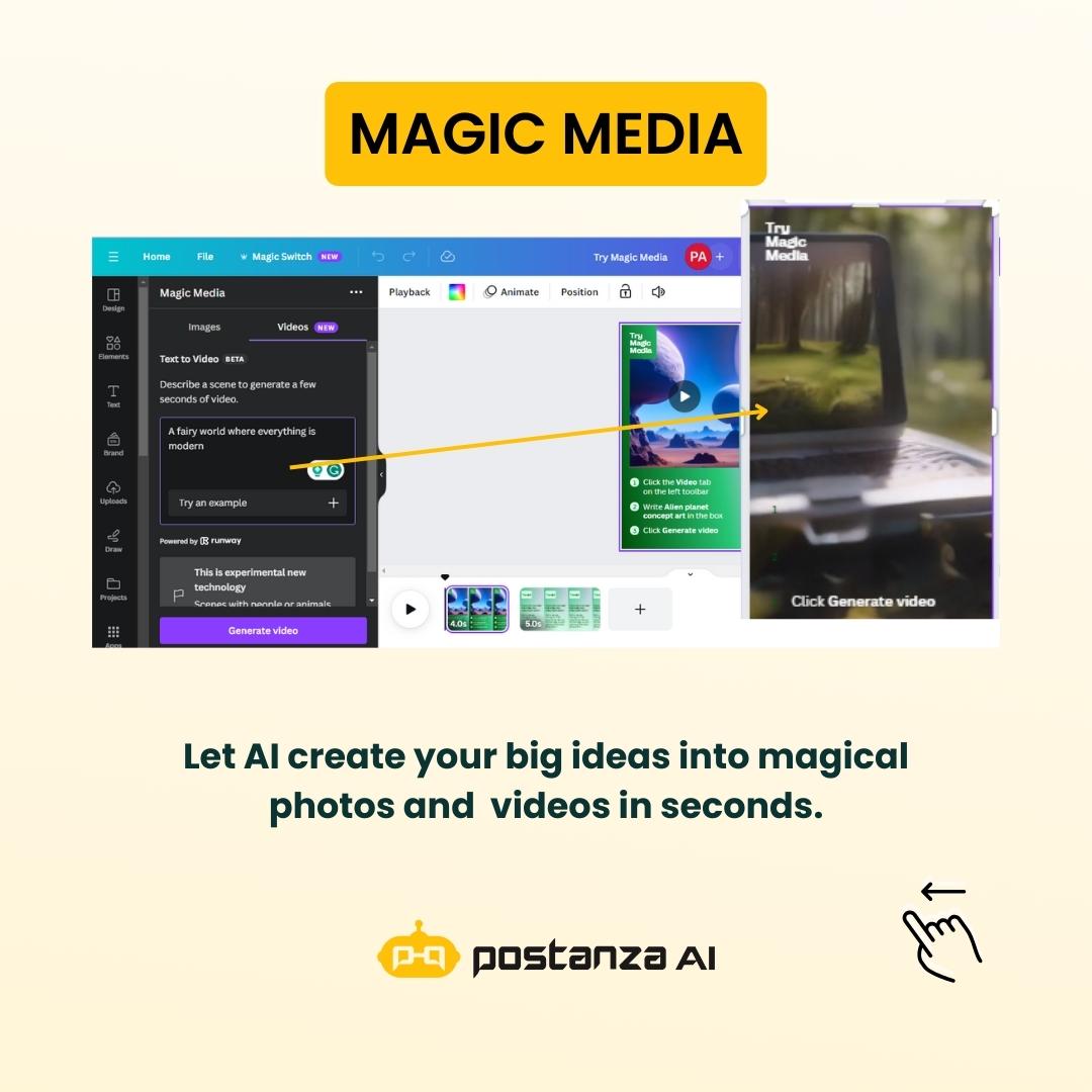 Postanza_ai's tweet image. Make Your Work Easy, Effective, and Creative with Canva&apos;s Magic Studio!✨🚀 #MagicOfAI

#Canva&apos;s new #MagicStudio is revolutionizing the way we create content. With its amazing #AI features; creating stunning visuals has never been easier. ⚡️

Have you experimented with it?