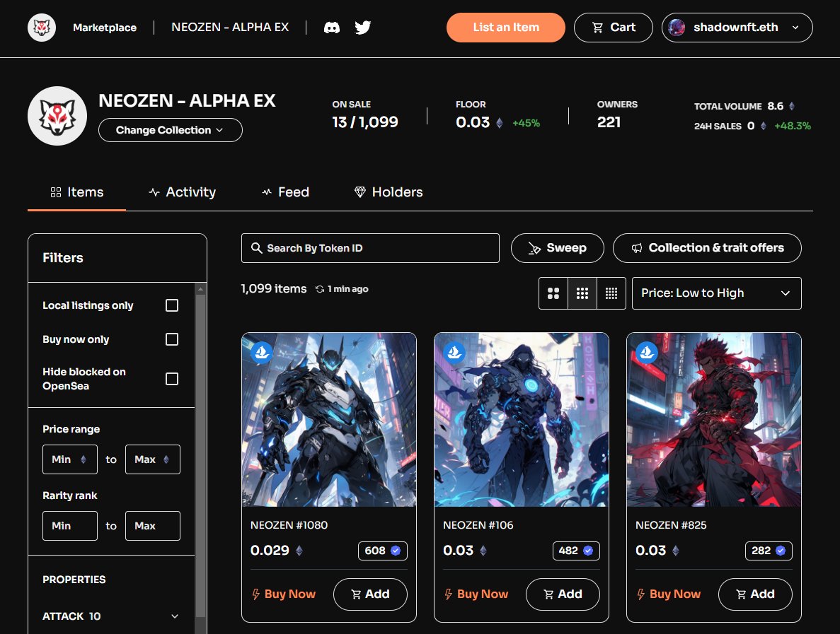NEOZEN_NFT's tweet photo. OFFICIAL MARKETPLACE | ALPHA-EX/MYTHICS

Today we launch the NEOZEN Marketplace. 
The main hub for buying, selling and trading NEOZEN assets.

Main features of our new platform:
▫️ 0% CREATOR ROYALTIES
▫️ P2P TRADING
▫️ CREDIT CARD PAYMENTS

Check out the FAQ in Discord 📑 #LFZEN