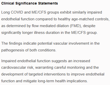 @UWSLongCOVID 2/ 'significant reduction in flow-mediated dilation values suggests an increased cardiovascular risk in these populations, warranting careful monitoring & the development of targeted interventions to improve endothelial function & mitigate longterm health implications' #MEcfs #LC