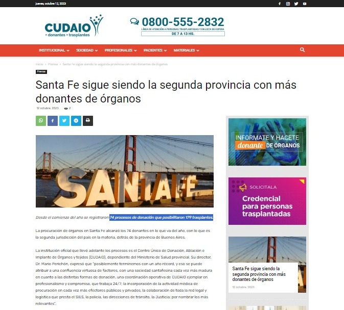 📢 74 procesos de donación posibilitaron 179 trasplantes 👏 

Entrá a la nota y entérate los detalles 👇

acortar.link/hWNCEt