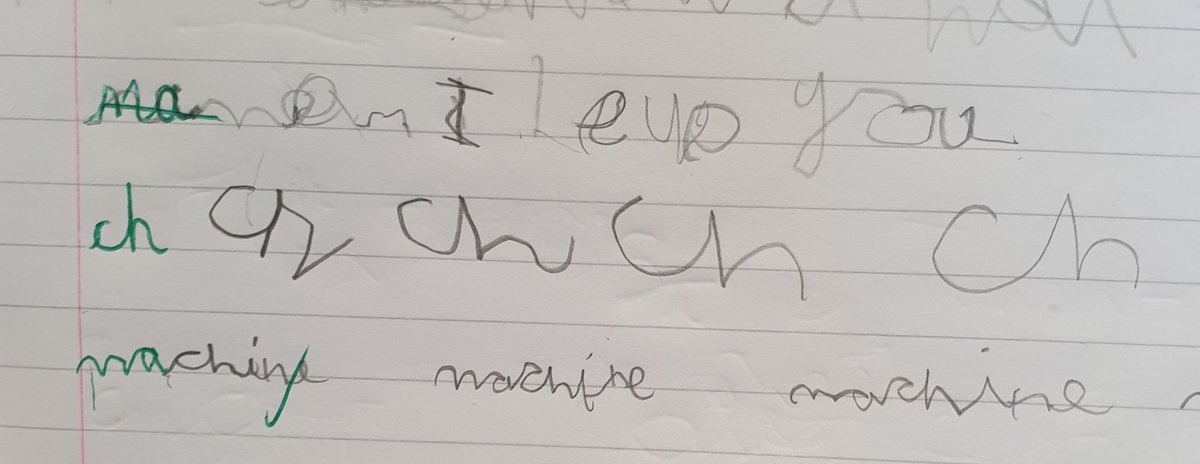 MissDLeather's tweet photo. A return trip to a y3 class today - children could all remember my name and were excited, which was a proper boost this morning 🥰

One sweet thing that has made me laugh so far: when doing handwriting practice, started this child off with 'ma' and he wrote 'mama I love you' 🥲 https://t.co/jBdD3biE00