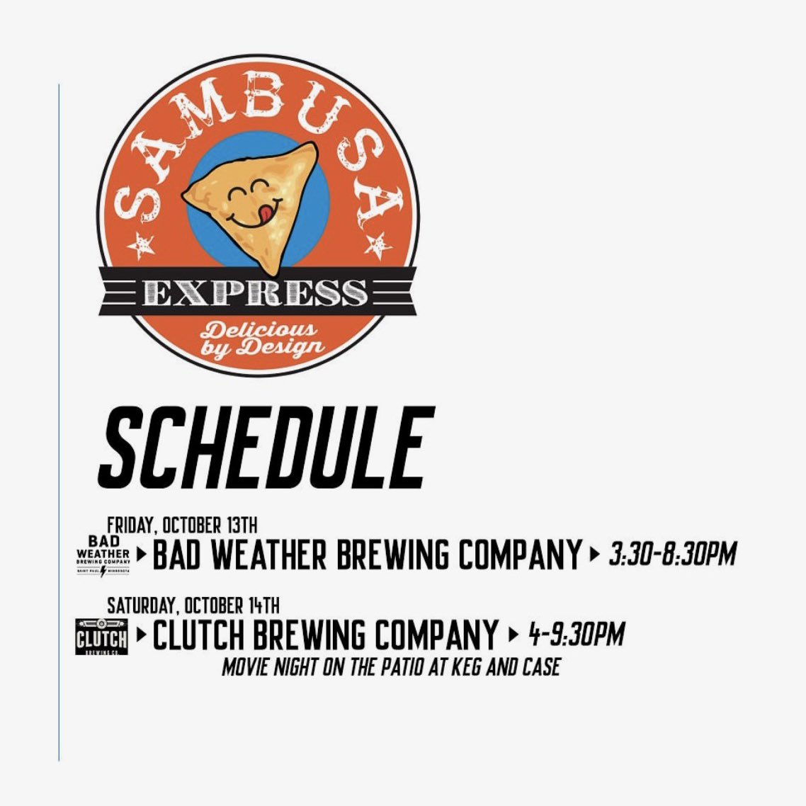 This Saturday, join us for Noktoberfest movie night on the patio! We’ll be showing two spooky flicks, the first starting at 7:30pm 👻

But what about food?! @sambusa_express has you covered, starting service in the lot at 4pm 🤤

#clutchbrewing #finditonwest7th #mystpaul