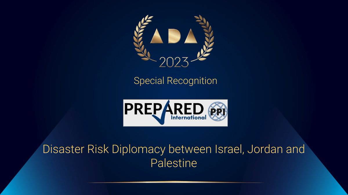 AvertedAward's tweet photo. 🎖️2023 #AvertedDisasterAward Special Recognition: @PreparedPPI (PPI). PPI is acknowledged for fostering professional dialogues on life-saving and emergency preparedness among #Israel, #Jordan, and #Palestine.

#GlobalDP https://t.co/jfCJqpRxlU