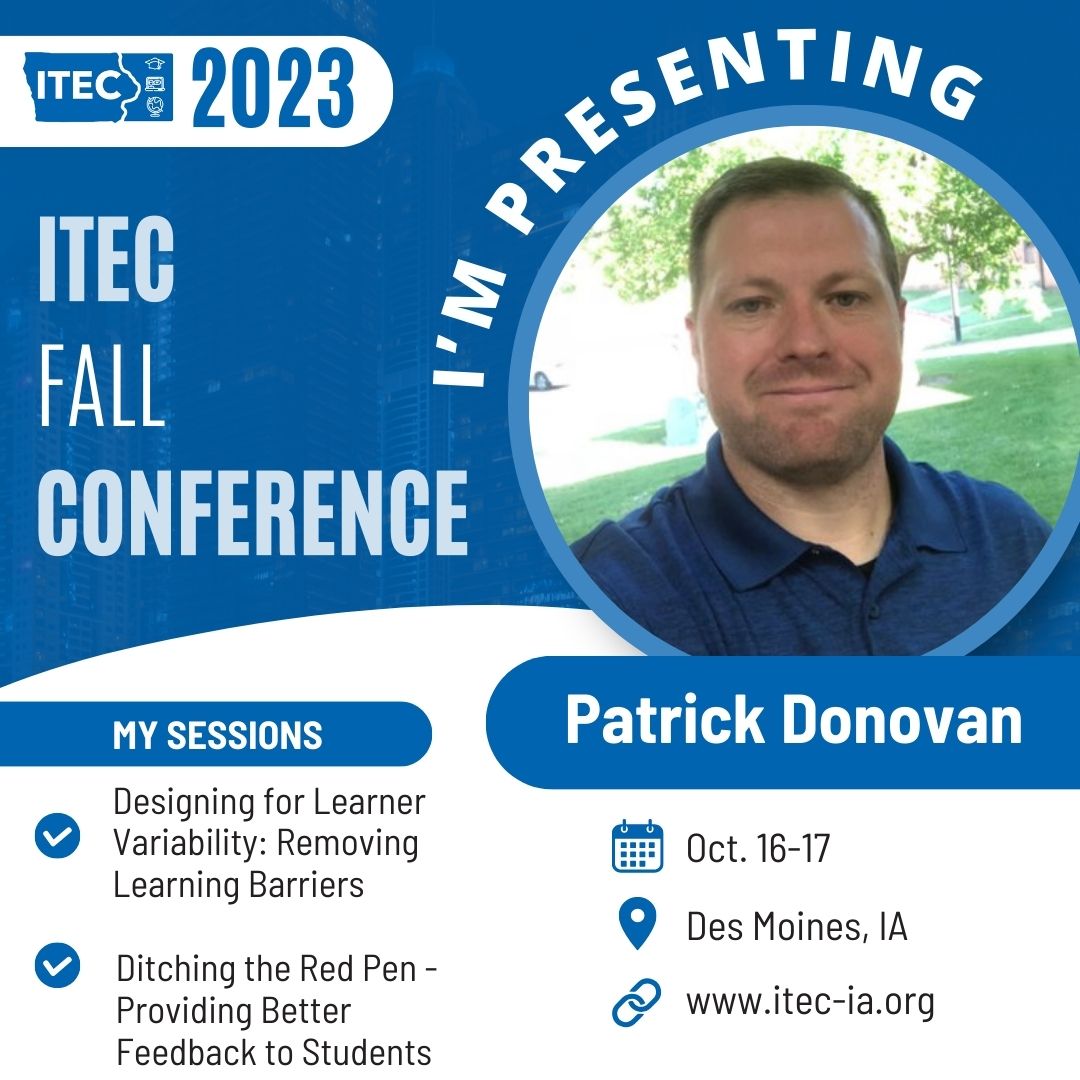 Presenting Monday at 12pm and Tuesday at 1pm, join me for my sessions at #itecia Can't wait to see everyone! @itecia #iaedchat