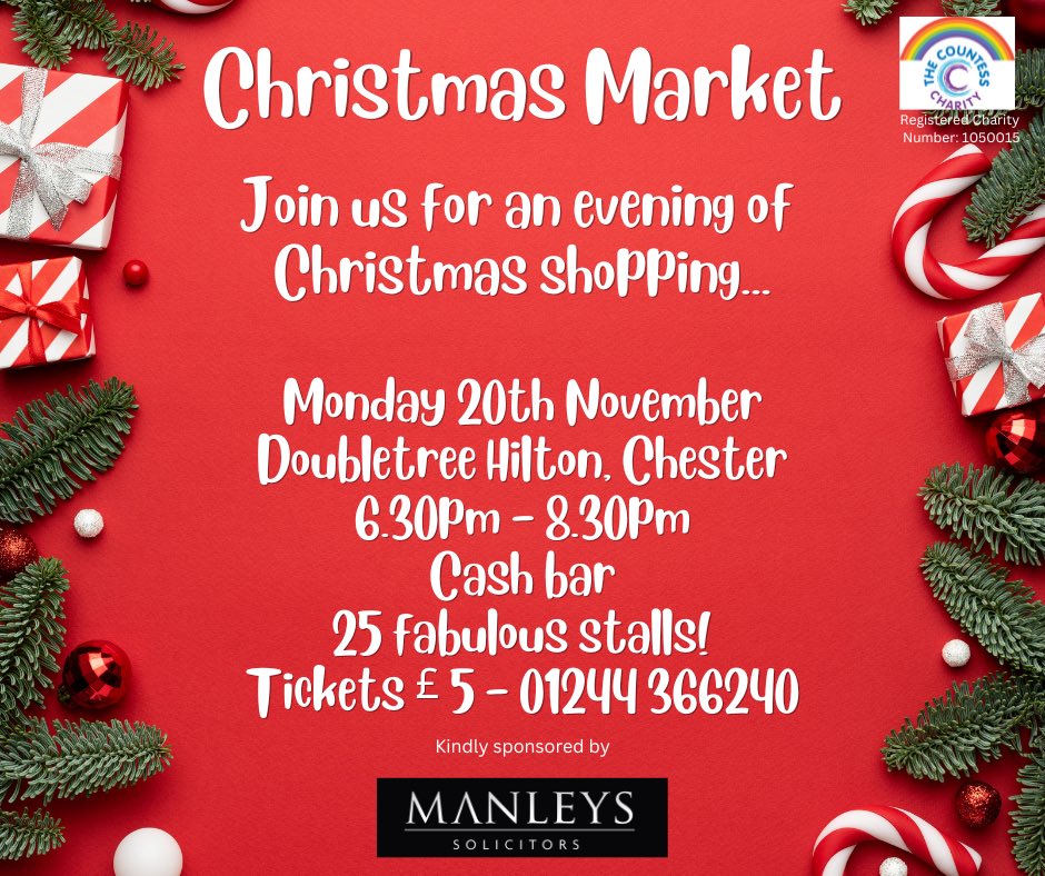 Manleys_law's tweet photo. It is our great pleasure to be supporting the @COCHfundraising Christmas Market event this year. 

Join us on Monday 20th November from 6.30pm at the DoubleTree by Hilton, Chester. 

Tickets are £5 per person and can be purchased by contacting Nicola: n.stubbs@nhs.net https://t.co/A3jraUB8lc