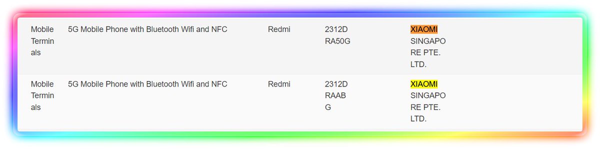 simransingh931's tweet photo. 📌Alleged Redmi Note 13 Series appears on Singapore's IMDA.
✅These are 5G Smartphones
2312DRAABG
2312DRA50G
#redmi #xiaomi #redminote13 #note13 https://t.co/29po6dg5LE