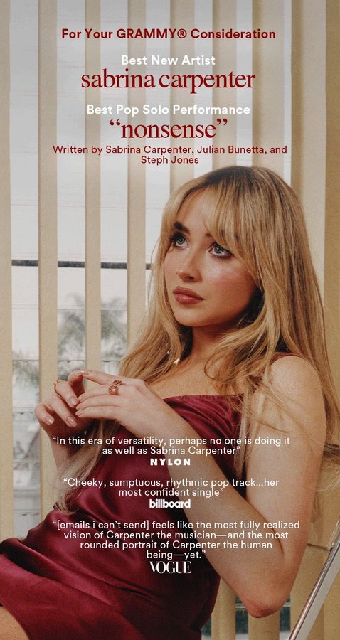 Sabrina Carpenter’s ‘For Your Grammy Consideration’ ad.