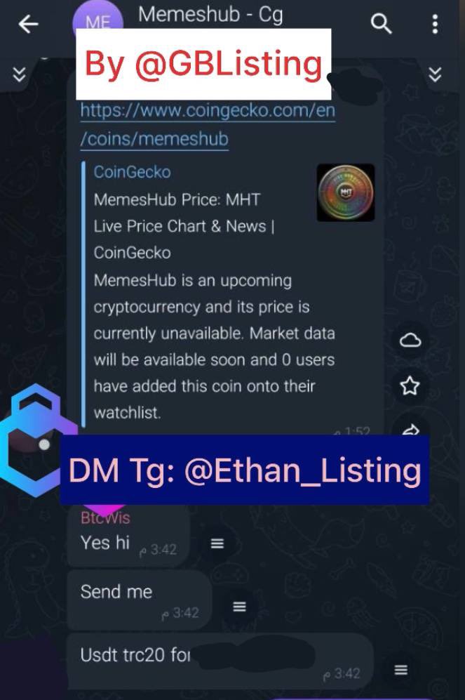 A very Big Congrats to $MEMSHUB Project and thier active community on being officially Listed CoinGecko at 03/10/2023 12:00(UTC)  Through GBListing Agency.

💎GBListing Official Contact :
👑-Website gblisting.agency 
✈️ -Main Channel t.me/GBListing

✅ -Official