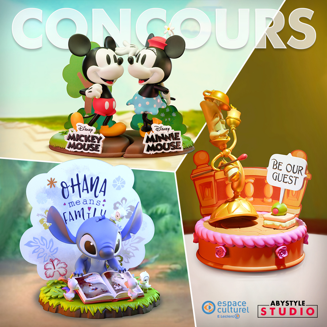 Nous avons quelques petits cadeaux pour les 100 ans de #Disney ☺️

RT + Follow <a href="/Leclerc_JV/">E.Leclerc Jeux Vidéo</a> et <a href="/abystyle_studio/">ABYstyle Studio</a> + Commente la figurine que tu souhaites gagner (Mickey et Minnie / Lumière / Stitch)

Produits dérivés Disney➡️bit.ly/48RfHBq
Règlement➡️bit.ly/46puOjz