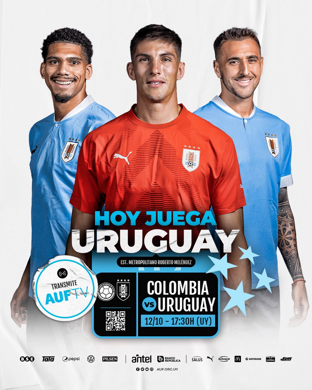 AUF - Selección Uruguaya de Fútbol - 🇺🇾 ¡𝗛𝗢𝗬 𝗝𝗨𝗘𝗚𝗔 𝗨𝗥𝗨𝗚𝗨𝗔𝗬!  🆚 Brasil 🕞 21h 🏟️ Estadio Centenario 📺 AUF.tv #ElEquipoQueNosUne