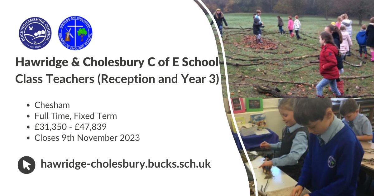 Hawridge &amp; Cholesbury CoE School seek two class teachers to join their friendly team. If you are able to build warm, nurturing relationships with children, apply here: jobs.buckinghamshire.gov.uk/job_detail/293…

#ClassTeacher #TeachingJobs