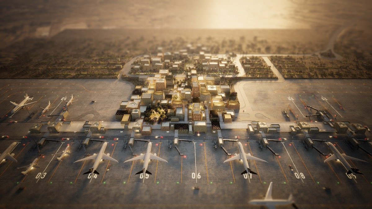 SaudiProject's tweet photo. تصاميم المخطط العام لمطار أبها الدولي الجديد الذي يضم صالة تمتد على مساحة 65 ألف متر مربع وفق هوية معمارية تعكس أصالة وتراث منطقة عسير https://t.co/WtwEfv6MNU