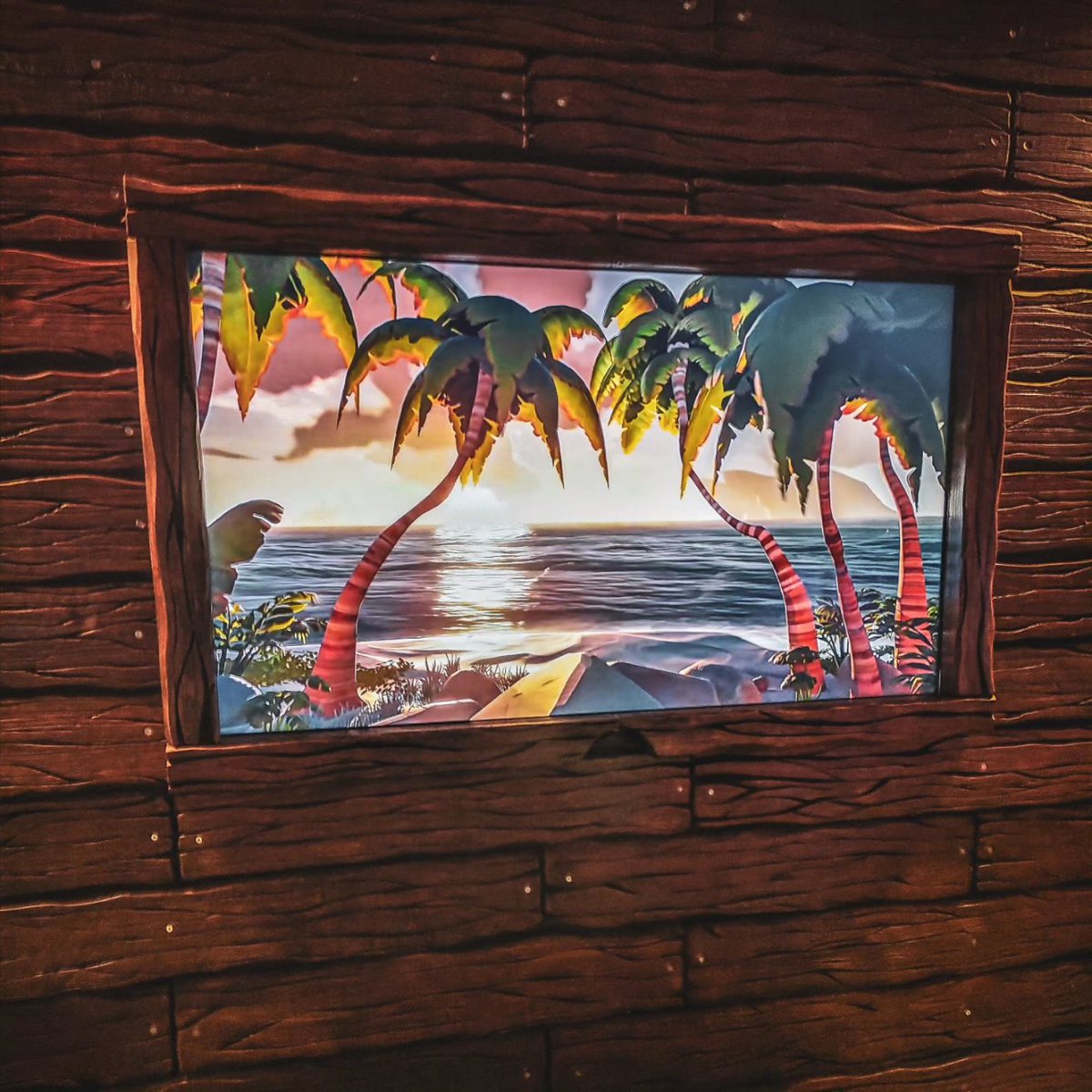 AikuZii's tweet photo. After 4-years of dreaming to have my own Sea Of Thieves themed studio wall, finally built one! I wanna give massive shoutout to @TheNerdforge for giving me the idea, how to create this beautiful wood texture. ❤️ Couldn't be happier with the results. #seaofthieves #rareltd #DIY https://t.co/yNIVHo8Q0V