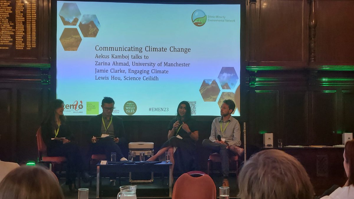 Very insightful conversation on Communicating Climate Change and the need to build up from communities at @cemvoscot @theemennetwork's #EMEN23. Great to hear from @ZarinaAhmad13 from University of Manchester, @JamieWClarke from Climate Engage & @fiddleBrain from @ScienceCeilidh.