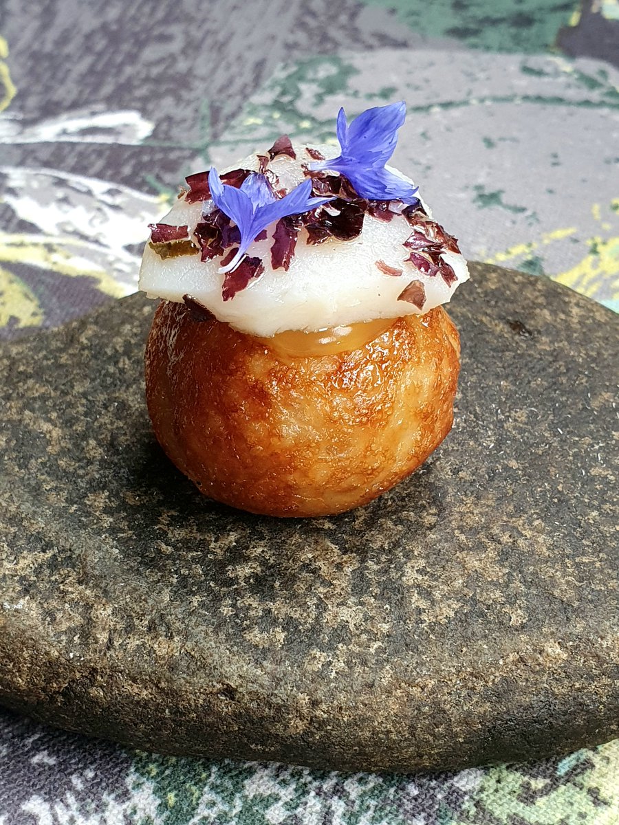 Hand Dived Orkney Scallop, Takoyaki, Beer Vinegar
<a href="/stationroadfood/">StationRoad</a> 
#thelovat #sesonallyinspired #chefs_eye #myroundplate #aaratedtrips #chefstoday #professionalchefs #goodfood #foodphotography #chefsgreatestplates #chefsofinstagram #restaurant #michelinguideuk #michelinguide