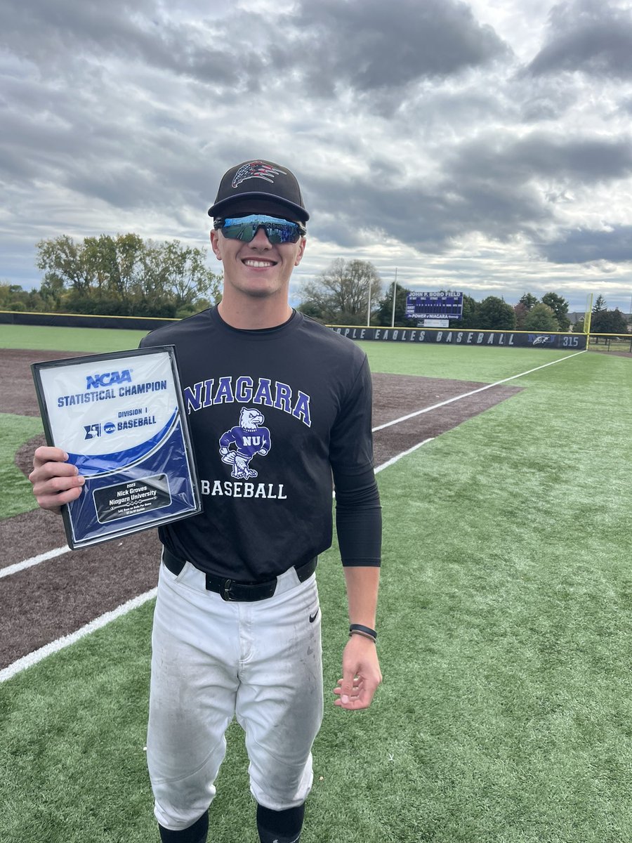 NiagaraBASE's tweet photo. Huge congrats to Nick Groves @NickGro42337527 for being the 2023  NCAA walks per game champion! #EAGLES 🦅 https://t.co/yV1JOZH9Cj