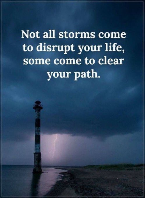 'ليست جميع العواصف تأتي لتعصف بحياتك، بعضها تأتي لتمهد لك طريقك.'