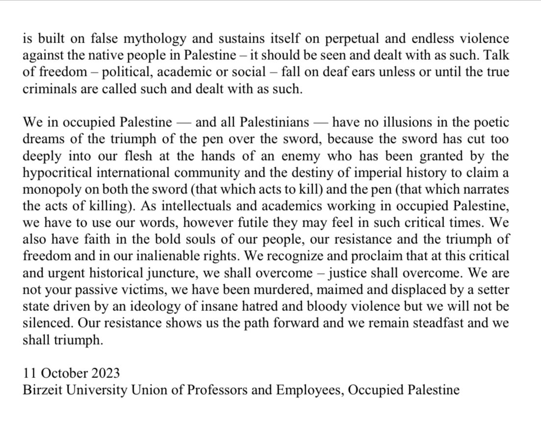 Read and share widely. A powerful statement issued by Teachers and Employees of Beirzet.