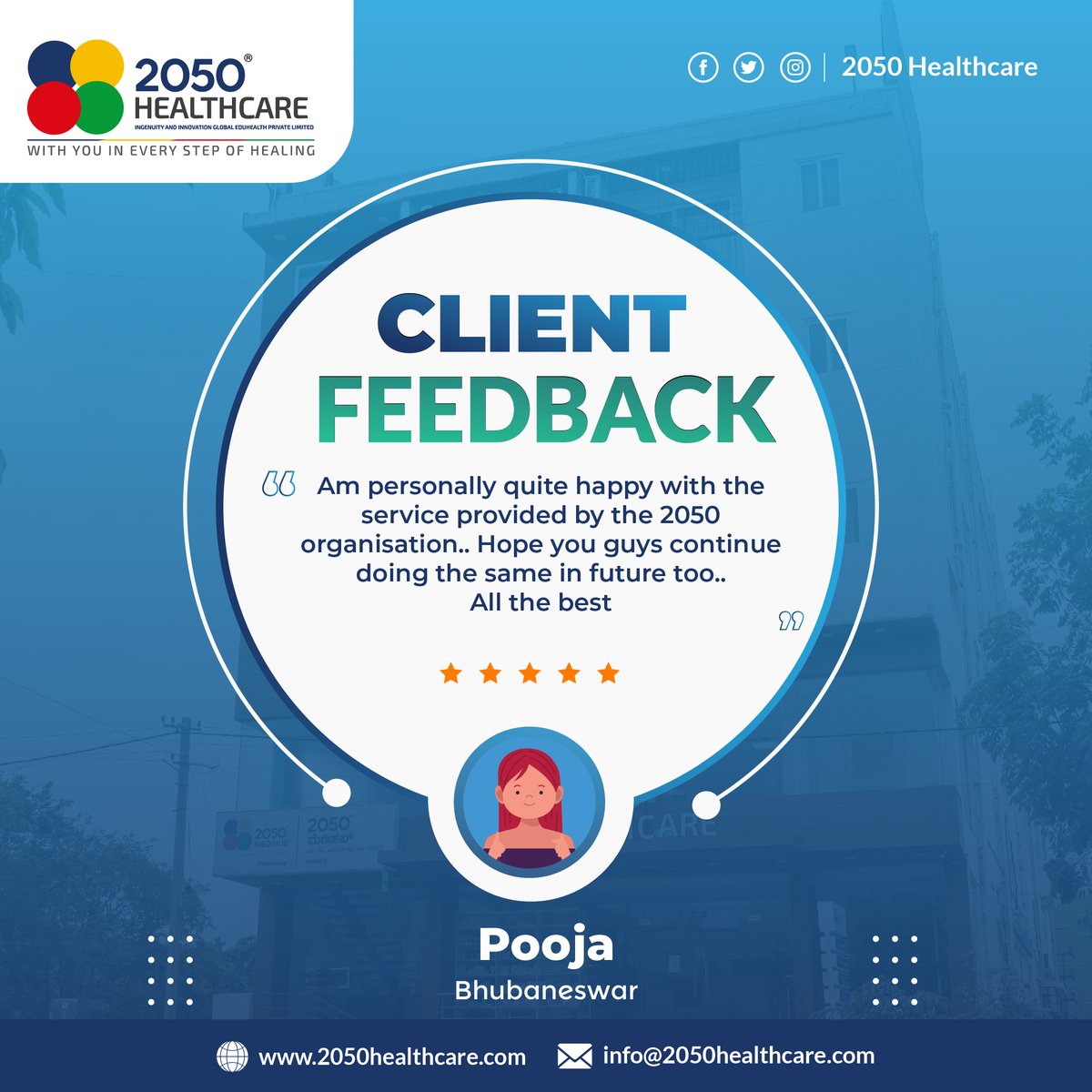 Thrilled to share some heartwarming feedback from our valued client! Thank you for choosing us, and we're honored to be part of your journey. Your satisfaction is our greatest achievement! 💙

#ClientFeedback #2050Healthcare #WithYouInEveryStepOfHealing