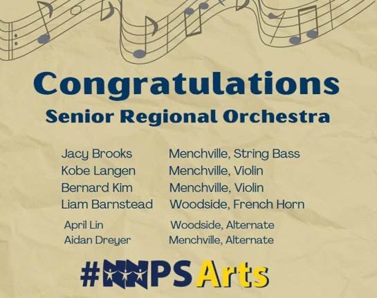 MenchvilleHS's tweet image. Congratulations to our students that placed in the 2023 Senior Regional Orchestra! #menchville #congratulations #nnpsarts