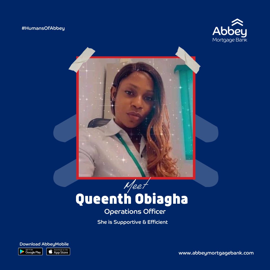 AbbeyBankplc's tweet photo. Meet Queenth Obiagha, our Human of Abbey this Week!
Queenth is an important part of our operations team, playing a key role in maintaining day-to-day efficiency. Her contributions are truly appreciated!
#AbbeyMortgageBank
#HumansOfAbbey
#BankWithAbbey https://t.co/h76jLGHJG4