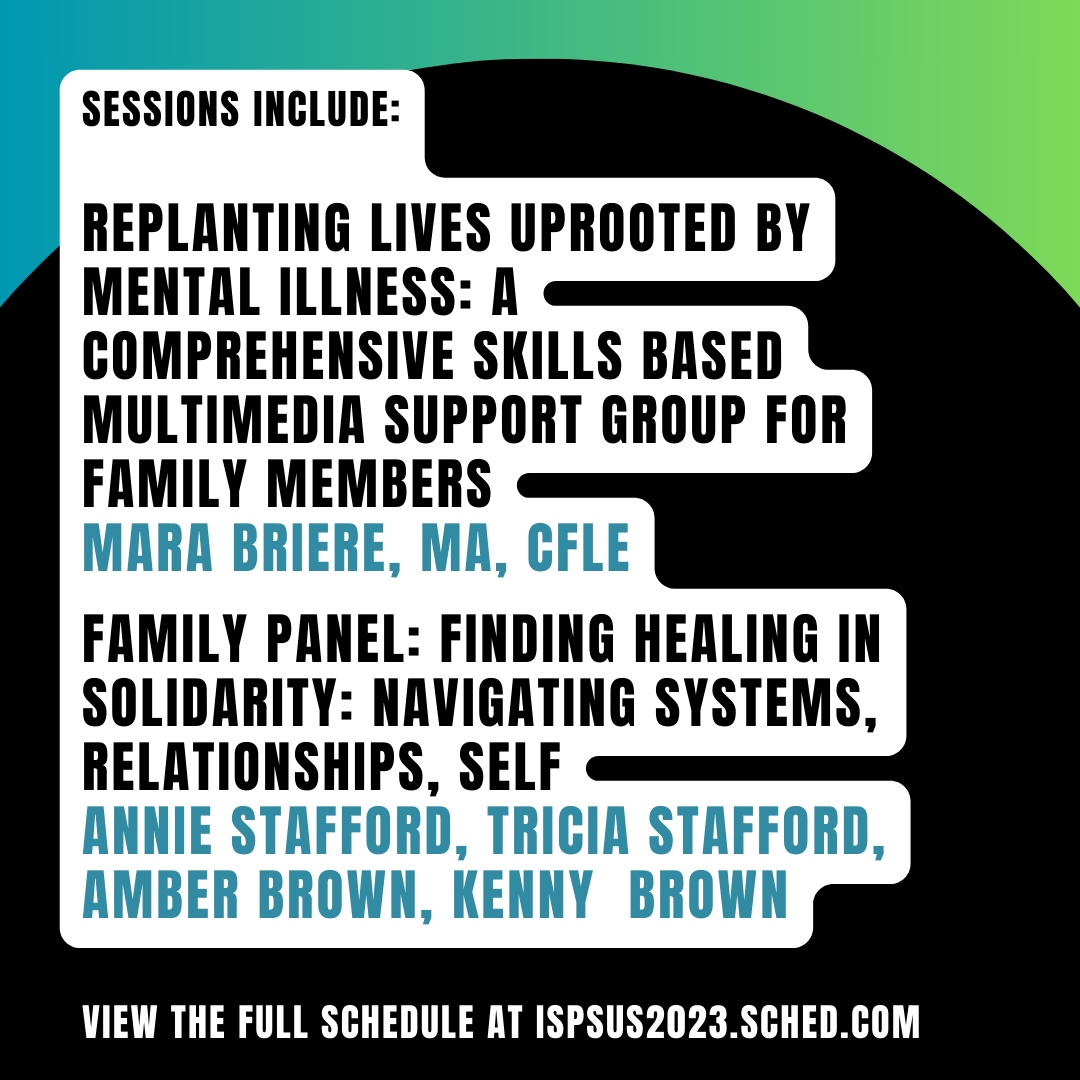 ISPSUS's tweet photo. Calling all family members of individuals diagnosed with "psychosis" Join us at the ISPS-US conference, where you'll find a supportive community, valuable insights, and new hope.
https://t.co/1YNRDGDyOB

#ISPSUSConference2023 #FamilyJourney #Psychosis #MentalHealth #Conference https://t.co/qefBbN8iot