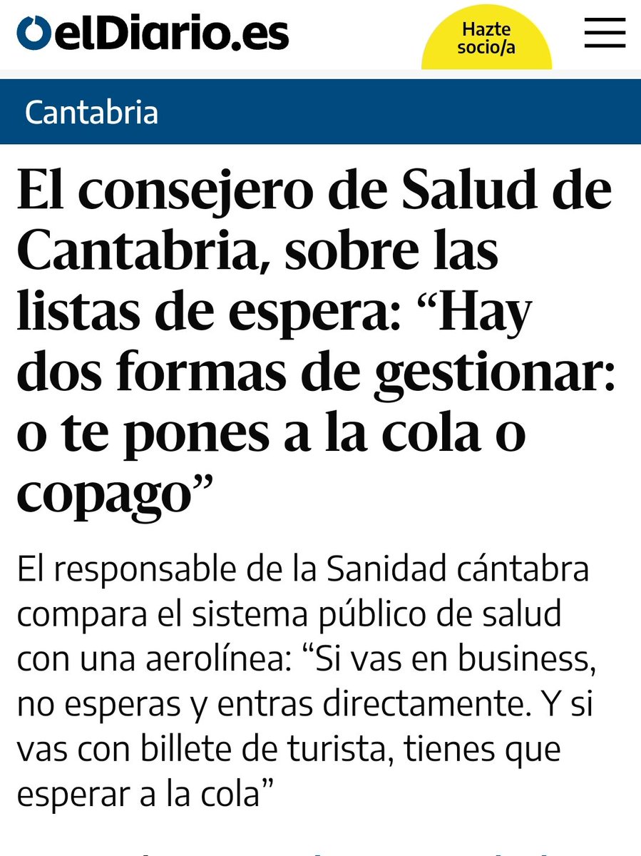 Asturika1's tweet photo. Queréis que gobierne el PP?
A  PAGAR‼️

👇
El responsable de la Sanidad cántabra compara el sistema público de salud con una aerolínea: “Si vas en business, no esperas y entras directamente. Y si vas con billete de turista, tienes que esperar a la cola” https://t.co/UBOMczeZDB