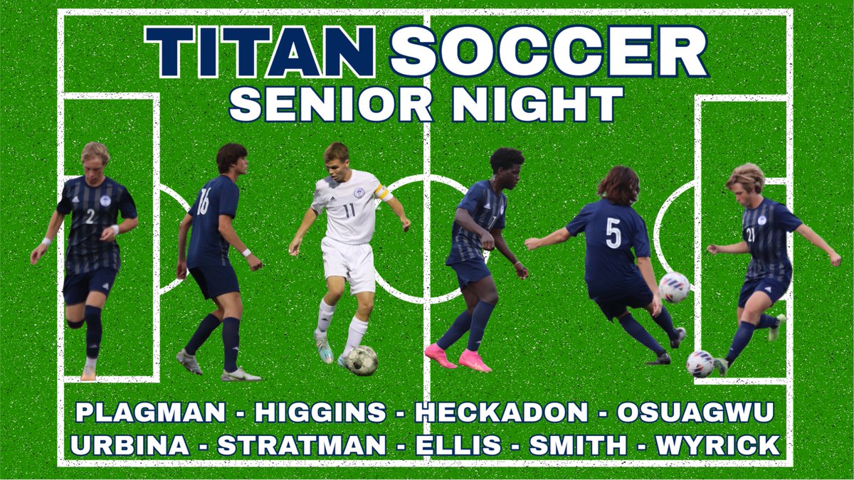Titan Soccer Senior Night! Come support our seniors as they get recognized tonight! Due to incoming weather, the ceremony begins at 4:30 with the Varsity game vs. Blue Springs following at 5! ⚽️🏆