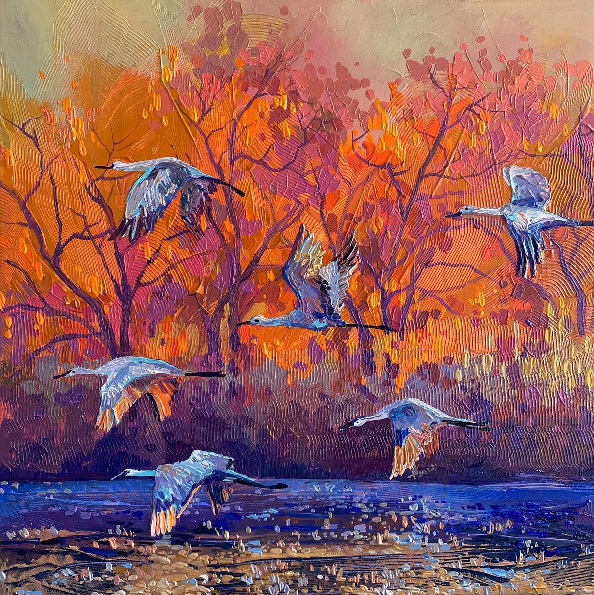 acrylic, canvas 60*60 cm 'autumn flight' 2022. #art #autumn #impastopainting