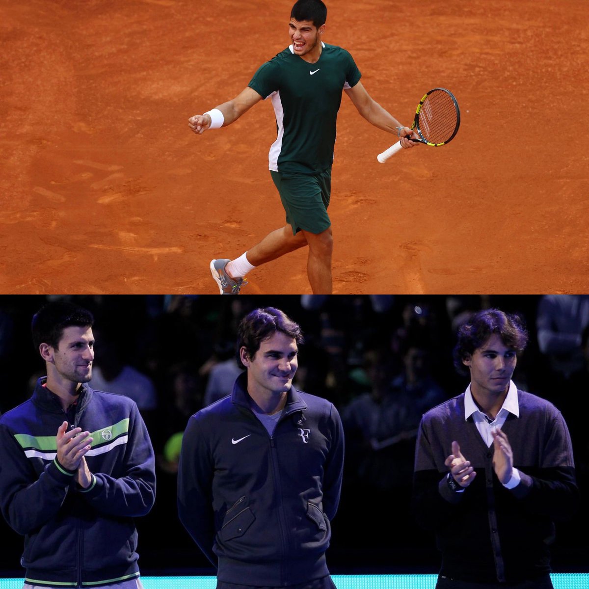 🧠 Carlos Alcaraz on what he took from each of the Big 3:

“I picked up an on court attitude from Rafael Nadal: a desire to win. From Novak Djokovic, I took the style of a super-complete player and from Roger Federer, the purity of the shot”

Source: B92 Sport interview (2021) 🗣️
