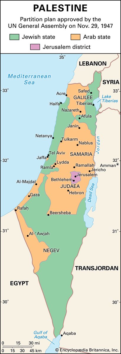 AymanRashdanW's tweet photo. Satu lagi, lepas British Mandate tamat pada 1947, UN/PBB bahagikan Palestin seperti dalam gambar ini.

Jerusalem dijadikan kota antarabangsa.

Tapi Israel ambil lebih daripada hak dia, siap anggap Jerusalem tu macam hak dia.

Suruh dia tak yah try hard sembang sejarah bagai. https://t.co/PTuLP7mKHR