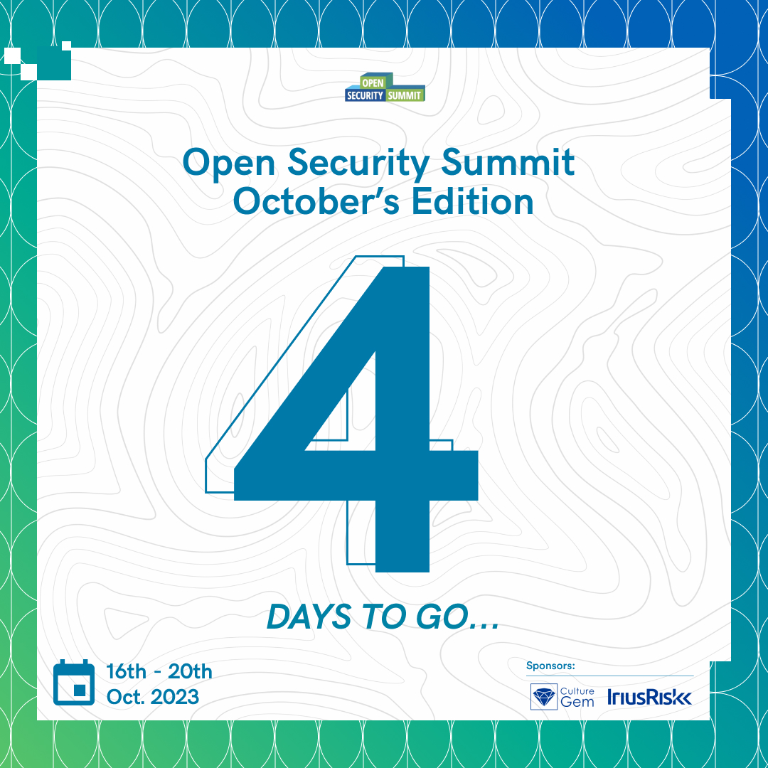 4 Days to #OSS2023!
 
Dive into insights, live demos, and transformative sessions with experts.

Whether a pro or a newcomer, it's your hub to explore, learn, and network in #CyberSecurity!

Secure Your FREE Spot: open-security-summit.org

🔄 Share &amp; tag your pals!

#DevSecOps