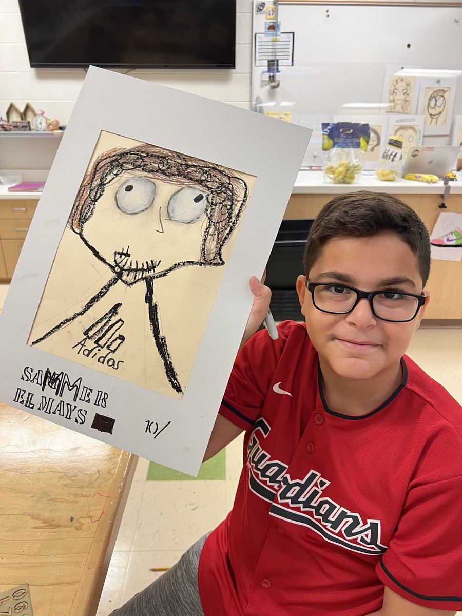 Tim Burton style self portraits.  Grade 6