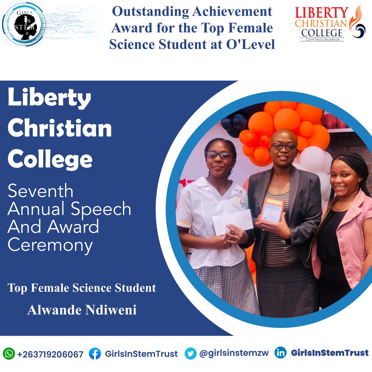 Celebrating International Day of the Girl! Presented Alwande Ndiweni with the inaugural Girls in STEM Trust trophy for Outstanding Achievement at Liberty Christian College. Congrats, Alwande! Soar as a STEM champion! 👏🎉 #IDG2023 #GirlsInSTEM #STEMChampion