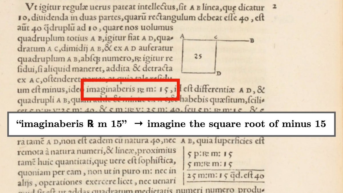 fermatslibrary's tweet photo. The first person to write about the square root of a negative number was Italian mathematician Girolamo Cardano, in 1545. 

He would later state that thinking about it caused him "mental tortures" https://t.co/Xl97RpRUK8