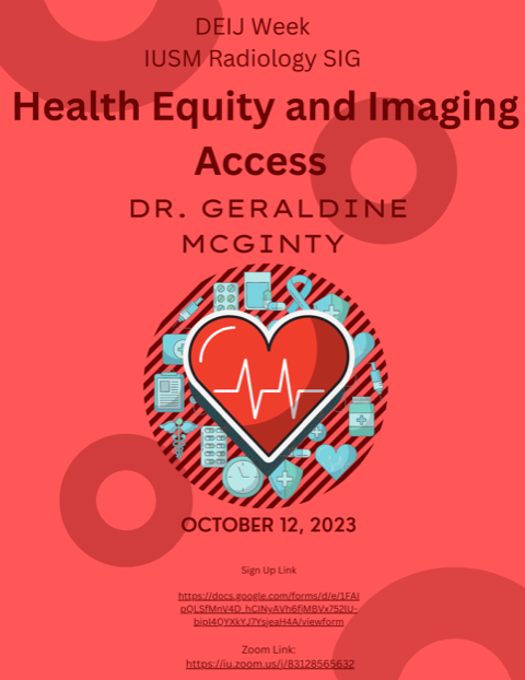Our last DEIJ Week event starts at 6pm tonight! “Health Equity &amp; Imaging Access” with Dr. Geraldine McGinty, Women’s Imager at Weill Cornell Medicine. Hope to see you there! Register at: docs.google.com/forms/d/e/1FAI…