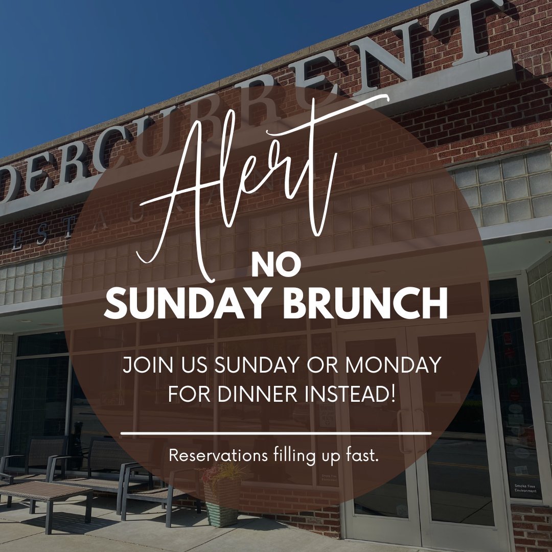 This weekend is the start of #hpmkt ... Which means no Sunday Brunch so our team can rest up for Sunday DINNER at the UC .... oh, and we'll also be open for Monday dinner this week too!! See you soon! 

MAKE YOUR RESERVATIONS ASAP! 

#undercurrentgso #highpointmarket