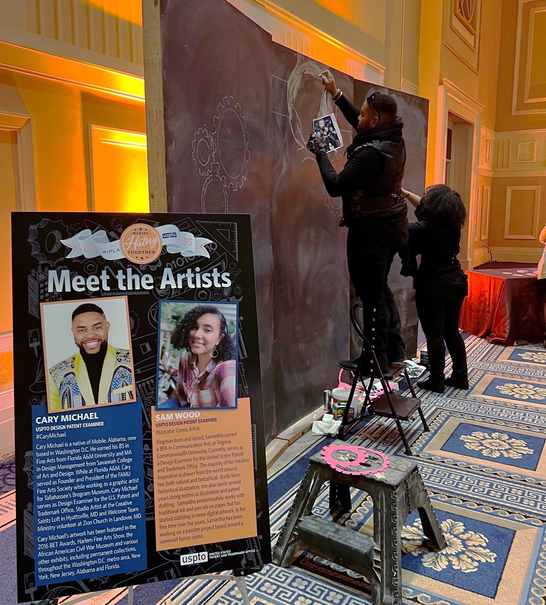 USPTOjobs's tweet photo. Today’s #ThrowbackThursday is dusty, but not because it’s ancient. We’re looking back at a chalk art mural that two of our design patent examiners created for the 125th Annual Meeting of @AIPLA. Have a degree in art or design? Apply: https://t.co/5VTcn2bBgX. #ArtJobs https://t.co/GMV6nAH8iN