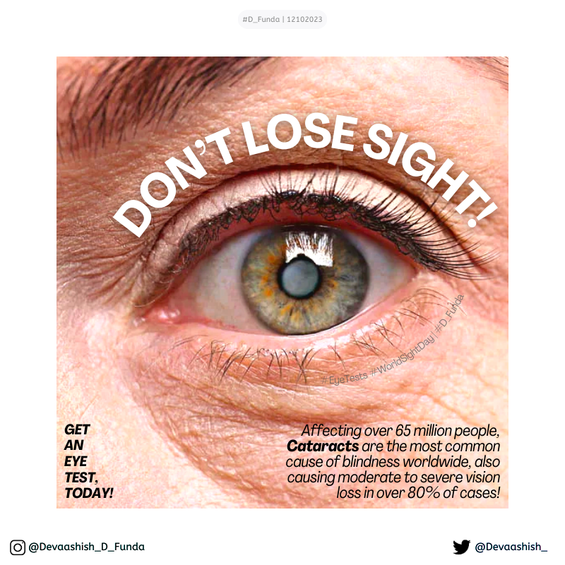 Devaashish_'s tweet photo. ^
🧵
4/4
#D_Funda
_
In my last @OneMinuteBriefs entry,
I highlight why #EyeTests are SO imp.
Please don't lose sight.
Cataracts are serious!
_
#punD #adsD #worDplay #designD #copywriting #writers #cataract #blind #blindness #eyeroll #eyeopening #eyetwitter #health #healthcare https://t.co/WmvmSrCNfq