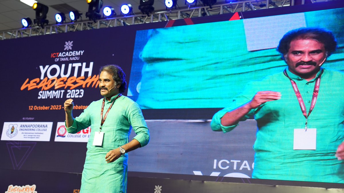 ictacademyindia's tweet photo. Motivational Speaker, Paraman Pachaimuthu, delivered a thought-provoking keynote to the students at the ICT Academy Youth Leadership Summit 2023.
He emphasised the importance of health and leading a disciplined life.
#ictacademyindia #YouthTalk2023 #YLS23 #Talkathon @ParamanP https://t.co/WdhihXikQO