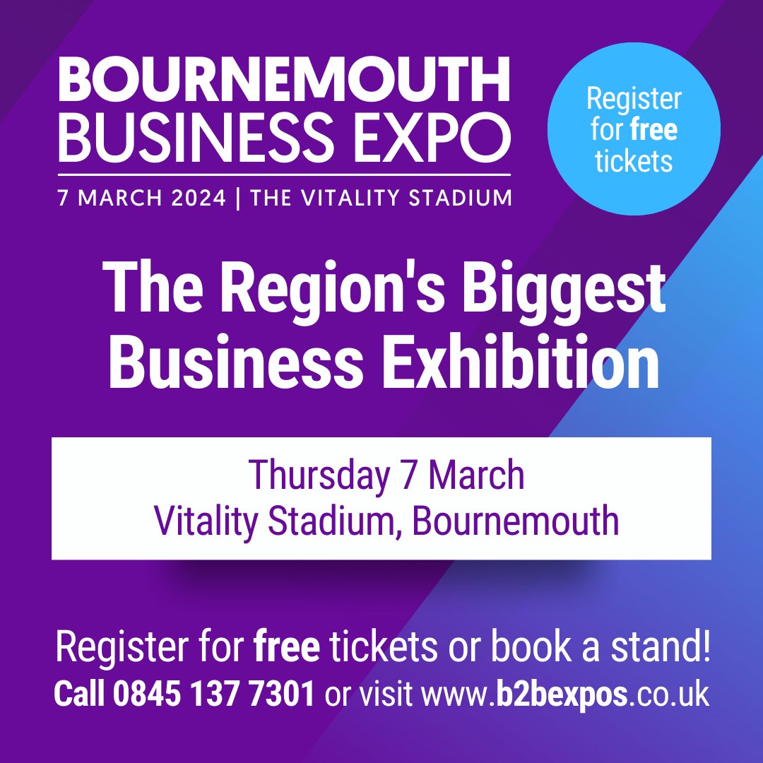 Not sure if your business will benefit from exhibiting at the Bournemouth Business Expo on 7th March? 🌟Talk to us today for a FREE consultation to find out! Call 0845 139 9301 or go to b2bexpos.co.uk/event/bournemo… for details on getting involved #BournemouthExpo