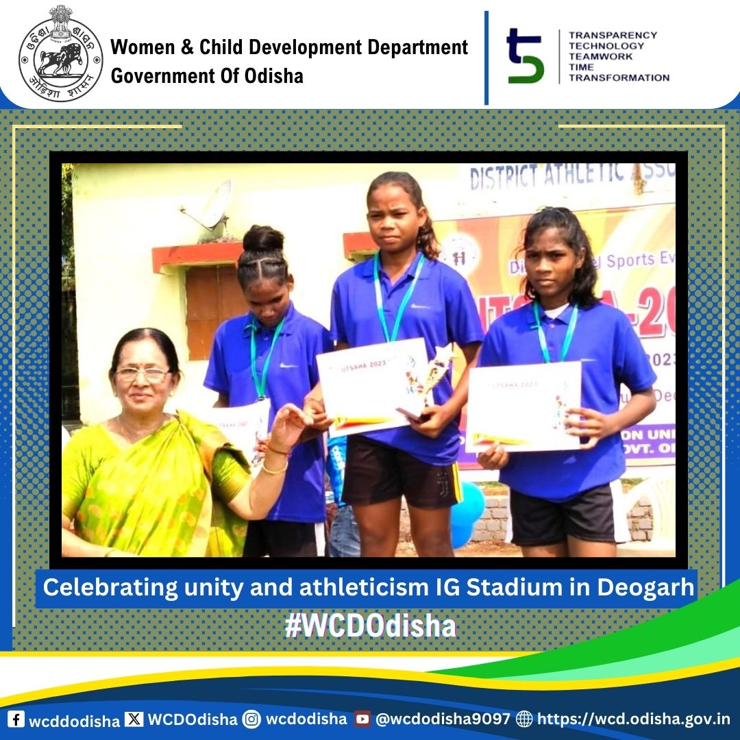 WCDOdisha's tweet photo. Celebrating unity and athleticism!
The IG Stadium in Deogarh was the stage for the Annual Sports Meet - #UTSAHA, graced by the presence of esteemed guests, including the Chairperson and members of #CWC and #JJB. ๐โฝ #TeamSpirit #CCIs #Girlsinsports https://t.co/GdvcJcODsX