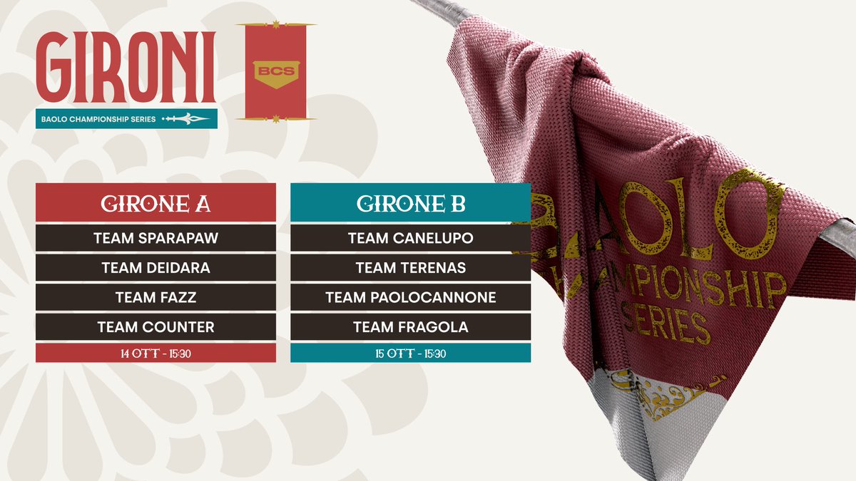 Manca sempre meno all’inizio di questa #BCSLUCCA23 ⏳

Ecco a voi i gironi che avranno inizio questo weekend ⚔️

🗓️ 14/10 - Girone A
🗓️ 15/10 - Girone B
⏰ 15:30

Siete pronti? 😈