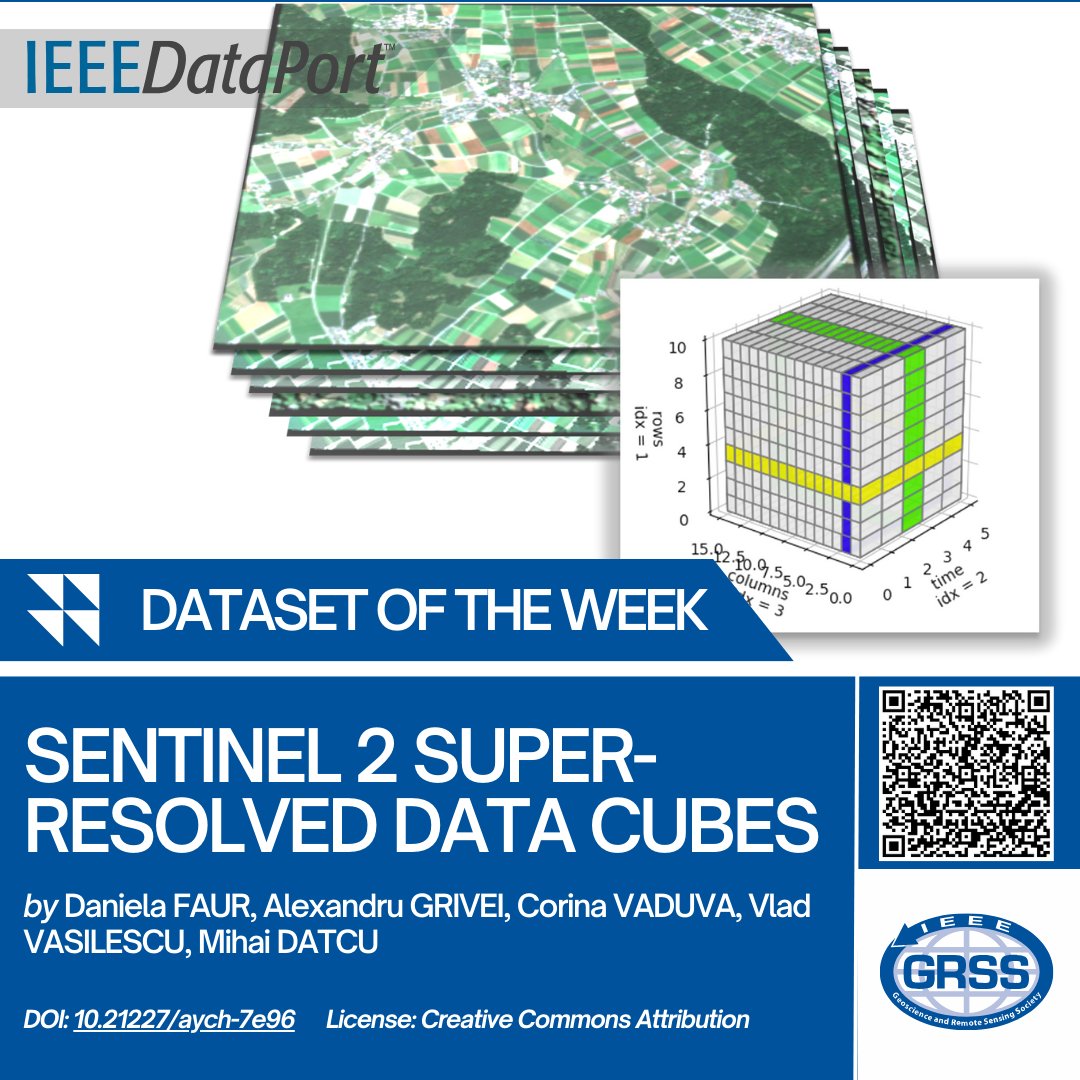 IEEE_GRSS's tweet photo. 📢More datasets in #IEEE DataPort Geoscience and Remote Sensing
🌍Sentinel 2 Super-Resolved Data Cubes
🛰️SAR, PolSAR, Multispectral data cube
👥 Daniela Faur, Mihai DATCU
🎓DOI:10.21227/aych-7e96
🔗https://t.co/2EO9mrqNgR https://t.co/RuGCqOCDMa