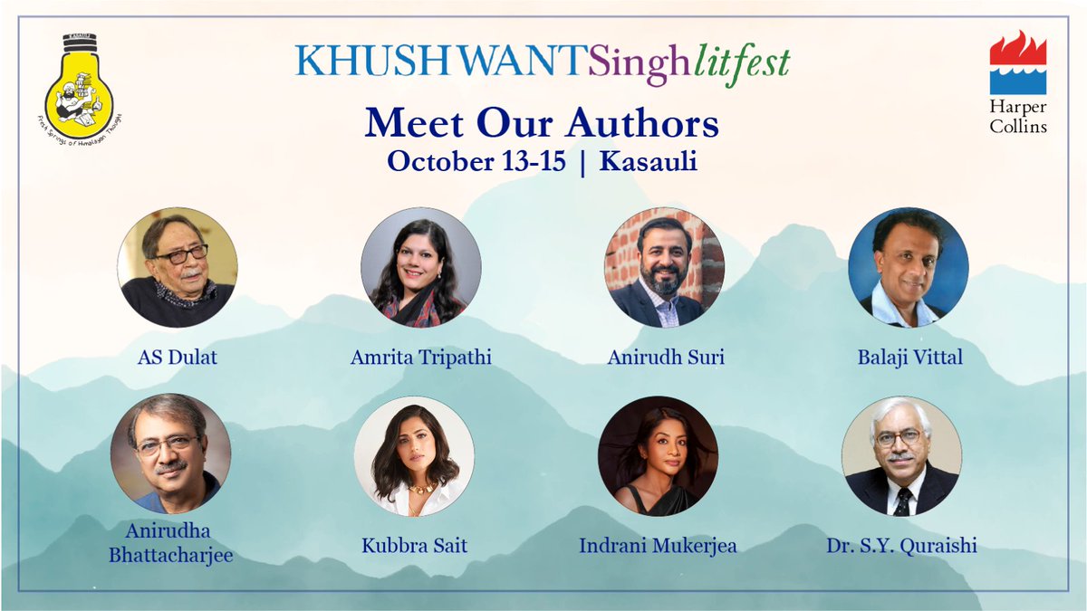 Meet our authors at <a href="/kslitfest/">Khushwant Singh LitFest</a> from 13 October to 15 October in Kasauli and participate in some invigorating conversations on some of your favourite books!
#KhushwantSinghLitFest #KSLF
<a href="/amritat/">amrita tripathi</a> <a href="/AnirudhSuri/">Anirudh Suri</a> <a href="/anibhat123/">Ani</a> <a href="/vittalbalaji/">Balaji Vittal (author and columnist)</a> <a href="/KubbraSait/">Kubbra Sait</a> #IndraniMukerjea #ASDulat