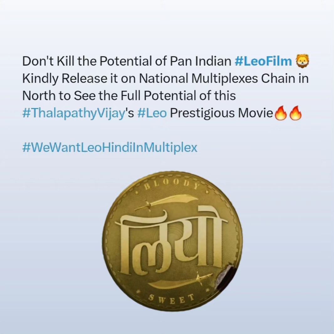 _shiv_official's tweet photo. #wewantleoinhindimultiplex
@7screenstudio @actorvijay @Dir_Lokesh @LeoMovie2023 @MultiplexMedia_ https://t.co/ThlaFVnN5X