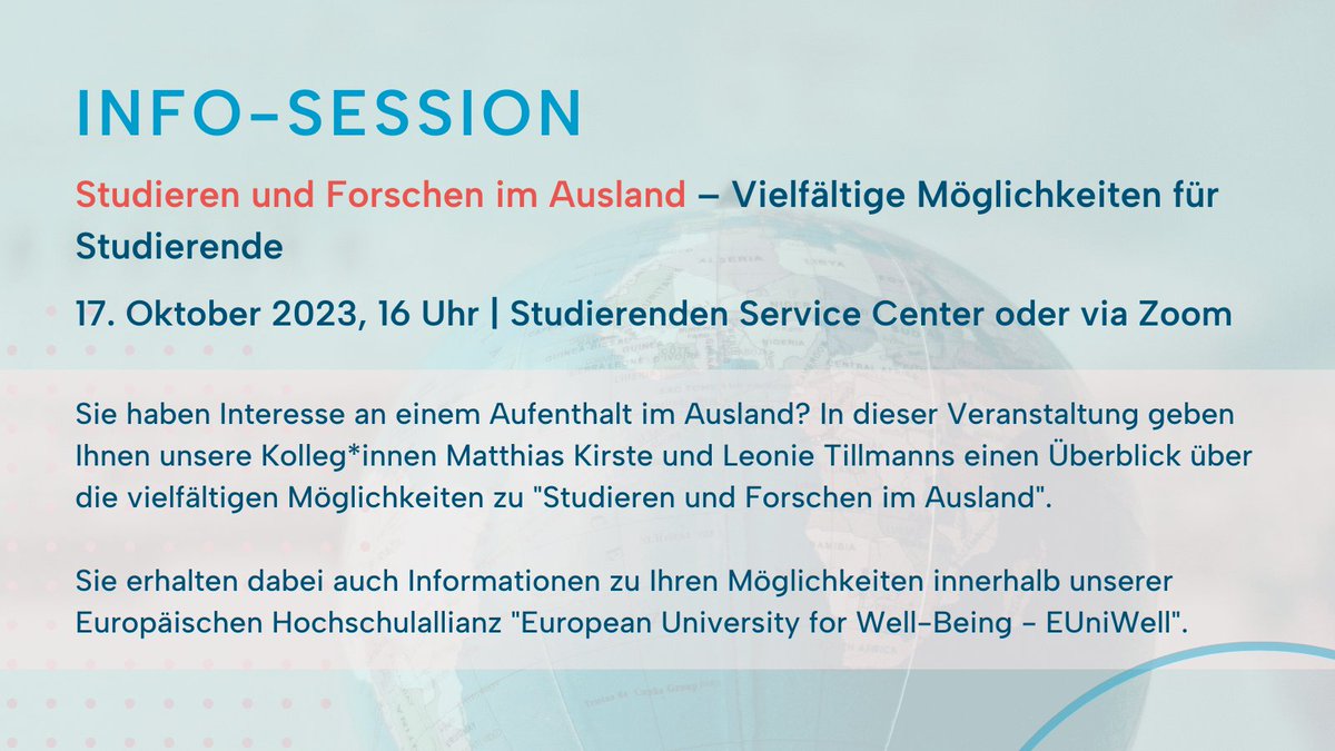 Uni Cologne INTERNATIONAL (@unicologneio) on Twitter photo 📣 Info-Session für Studierende der <a href="/UniCologne/">Universität zu Köln</a> zu "Studieren und Forschen im Ausland" am 17. Oktober, 2023
🌐 Weitere Infos auf portal.uni-koeln.de/international/… 📣 Info-Session für Studierende der <a href="/UniCologne/">Universität zu Köln</a> zu "Studieren und Forschen im Ausland" am 17. Oktober, 2023
🌐 Weitere Infos auf portal.uni-koeln.de/international/…