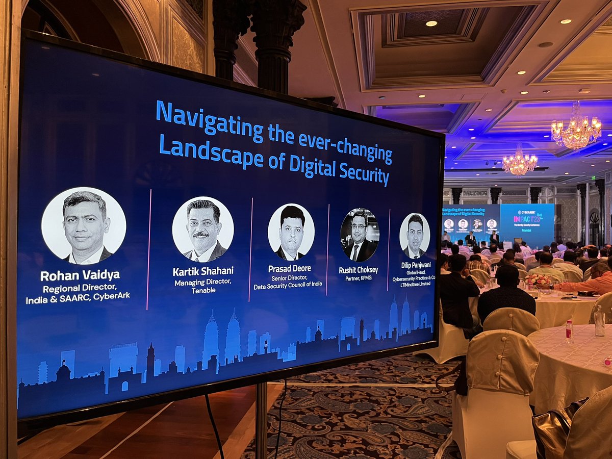 jain_achintya's tweet photo. The exponential growth from digital tools brings scale &amp; complexity challenges for identity security. 

Our panel has #KartikShahani of @TenableSecurity, #PrasadDeore of @DSCI_Connect, #RushitChoksey of @KPMGIndia, &amp; #DilipPanjwani of @LTIMindtreeOFCL 

#Impact2023 #ImpactMumbai https://t.co/7Jw2ExsD5l