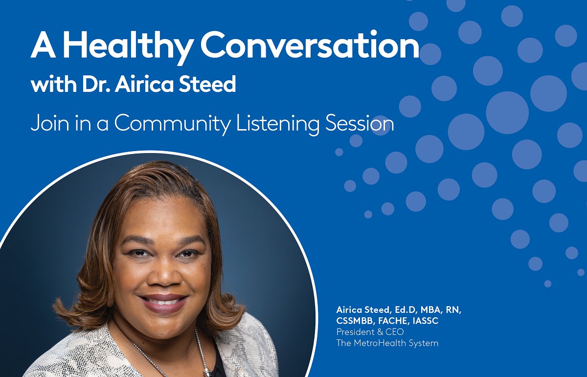 metrohealthCLE's tweet photo. Tonight! Join us for a Healthy Conversation with Dr. @AiricaSteed Community Listening Session at the Urban Community School. The event is free and open to all, but registration is appreciated: https://t.co/qchEr9lZ53
#EquityFirst #CLE https://t.co/1hcte604Nr